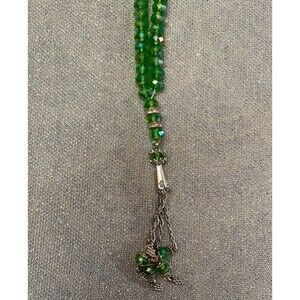 Vintage 60s Green Beaded Necklace 1960s Retro Pastel Dangle Crystal Hippie Mod